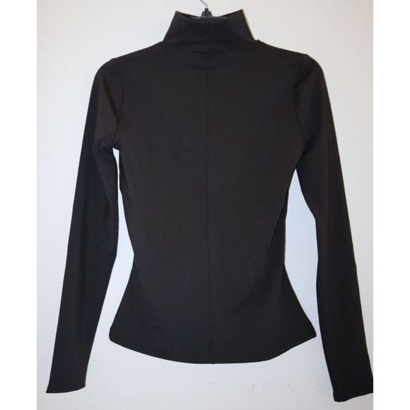 n:philanthropy Women's Sz S Black Long Sleeve Distressed Keyhole Choker Neck Top - Picture 2 of 10